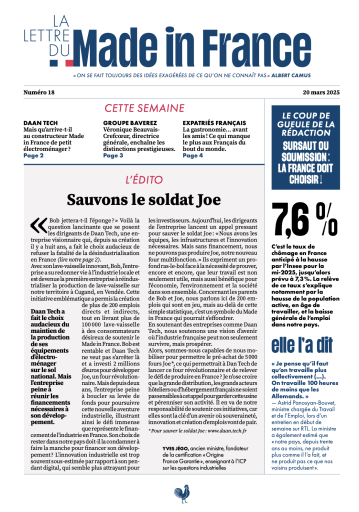 La une du numéro 18 de La Lettre du Made in France