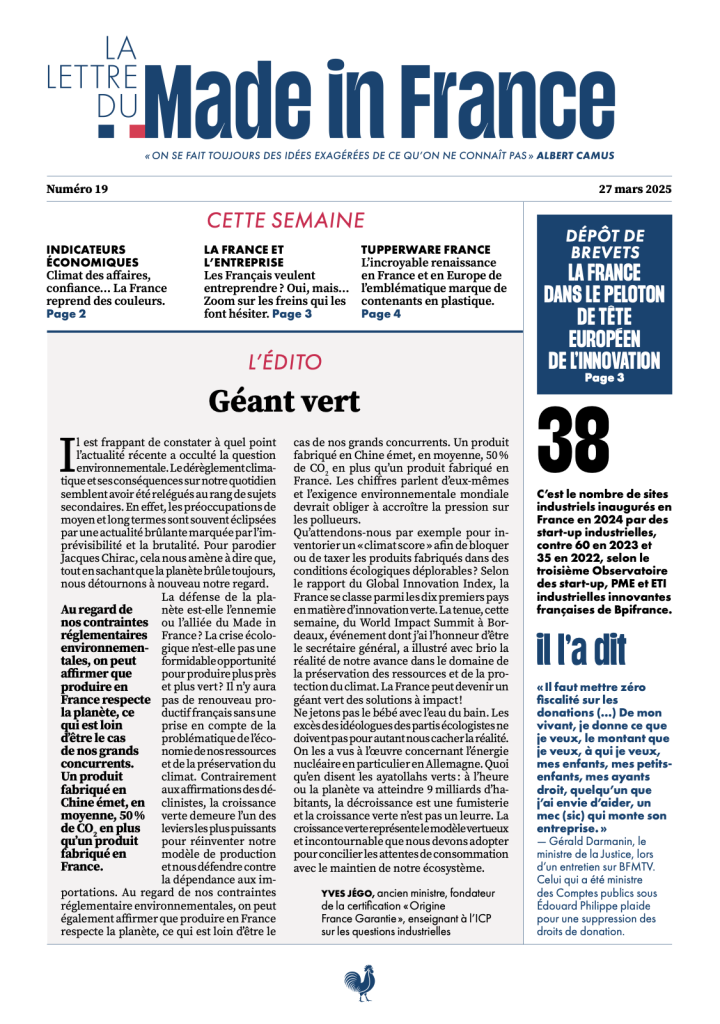 La une du numéro 19 de La Lettre du Made in France
