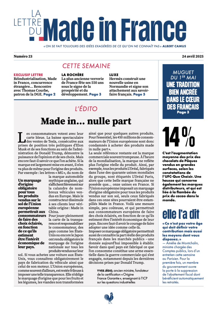 La une du numéro 23 de La Lettre du Made in France