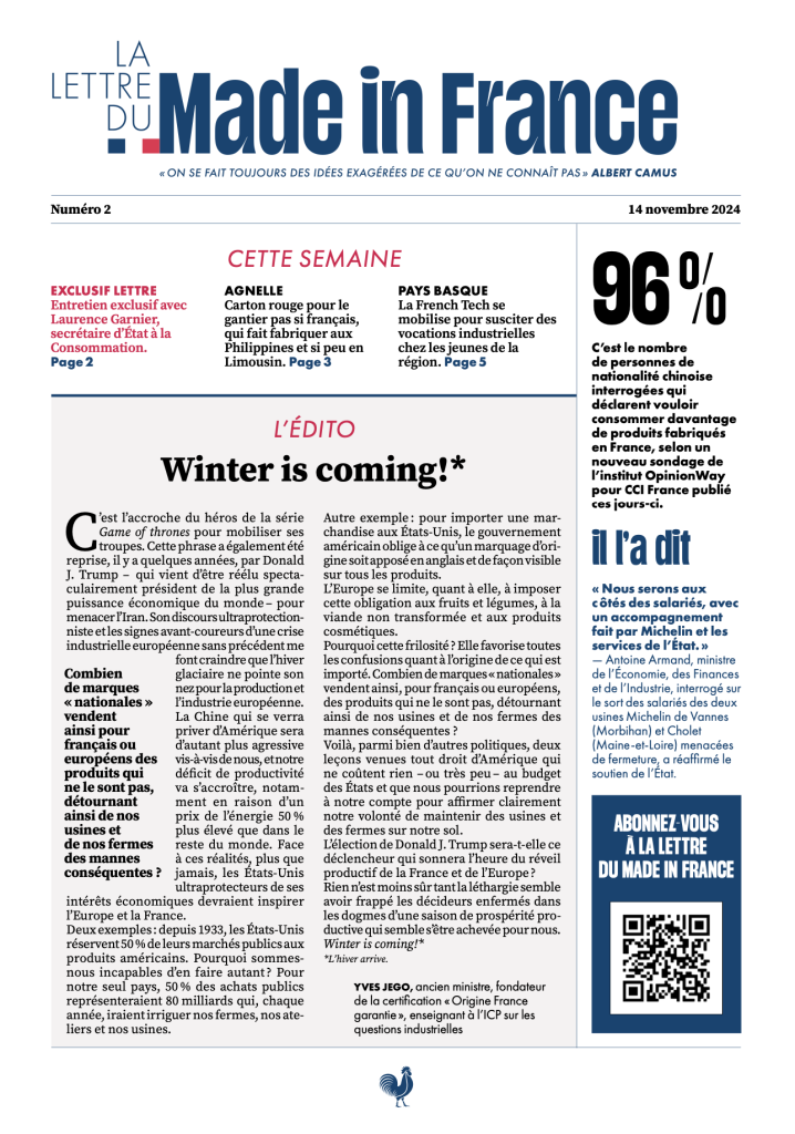 La une du numéro 2 de La Lettre du Made in France