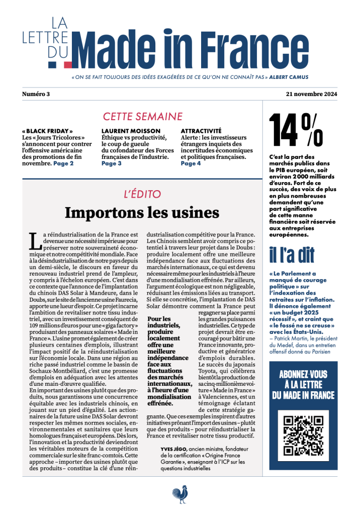 La une du numéro 3 de La Lettre du Made in France