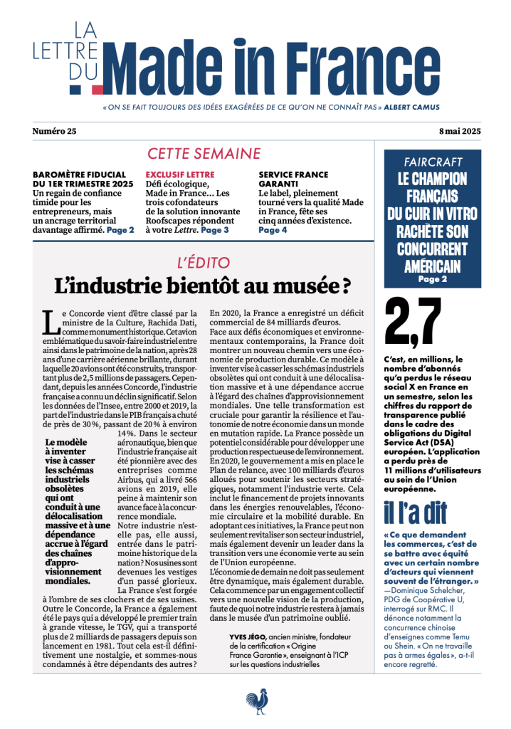 La une du numéro 25 de La Lettre du Made in France