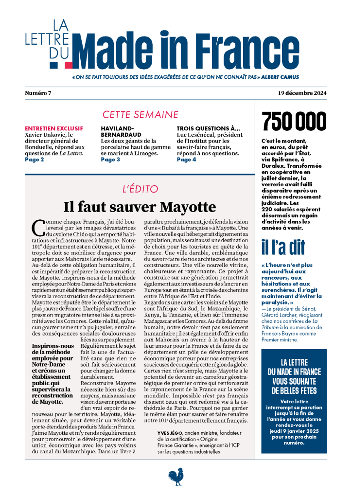 La une du numéro 7 de La Lettre du Made in France