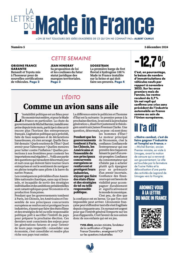 La une du numéro 5 de La Lettre du Made in France