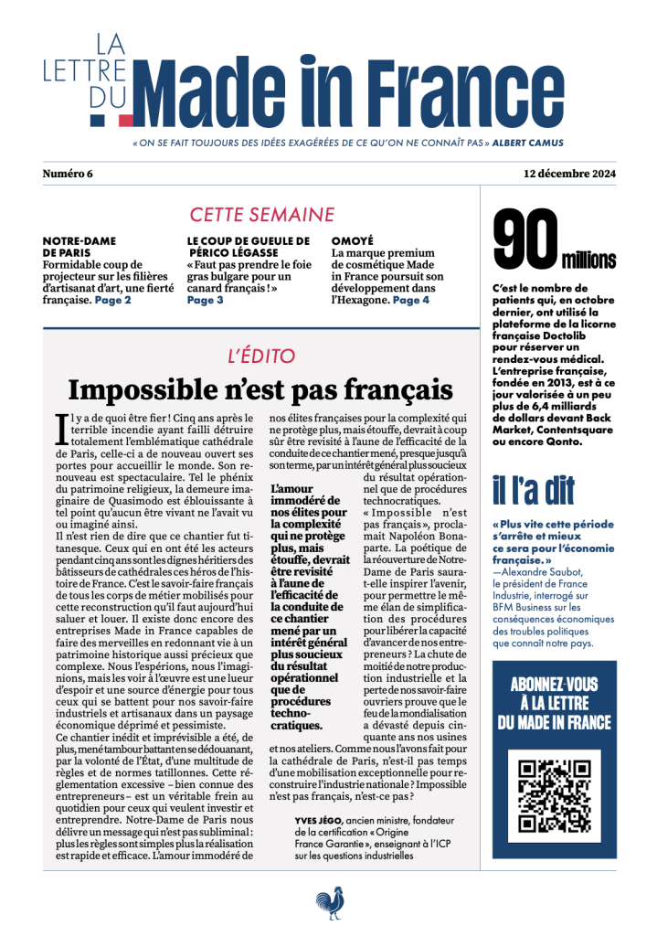 La une du numéro 6 de La Lettre du Made in France