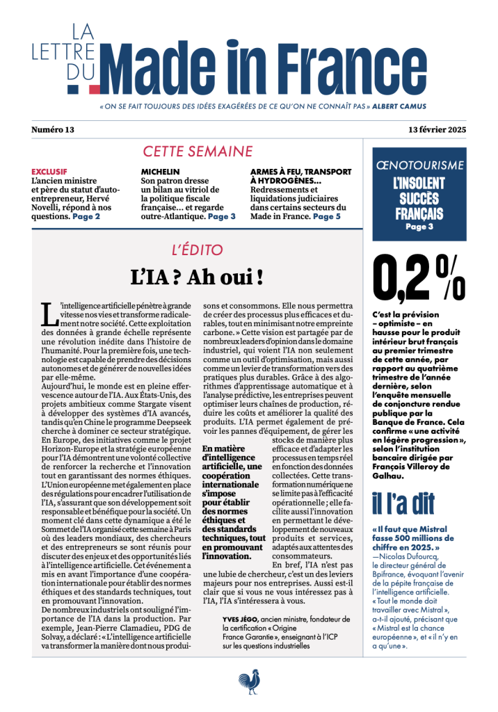 La une du numéro 13 de La Lettre du Made in France