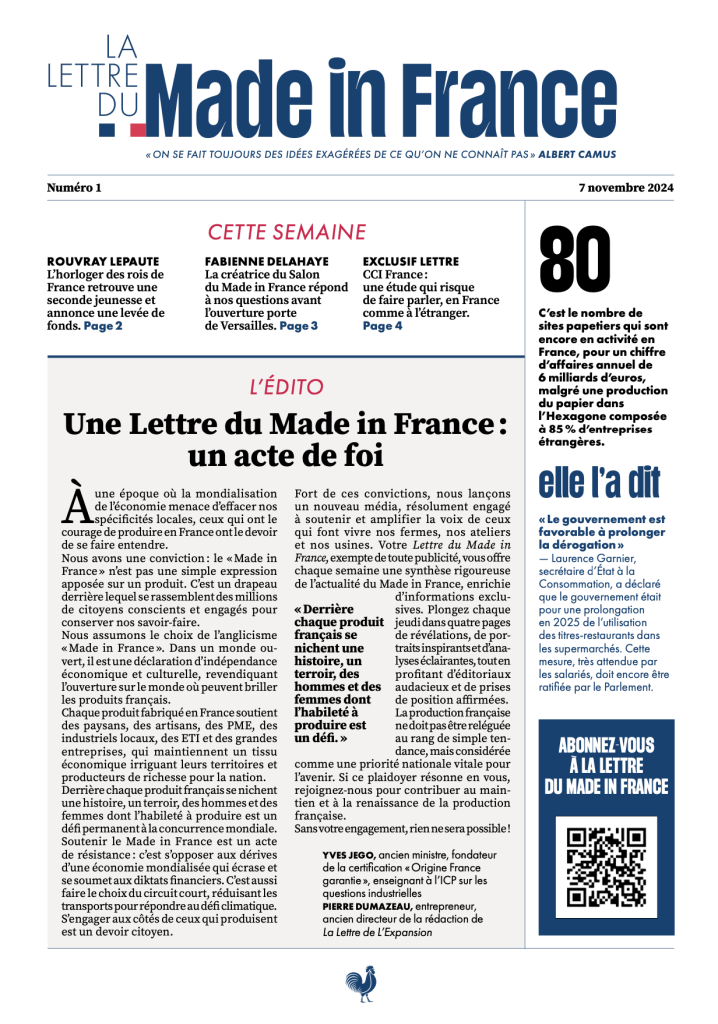 La une du numéro 1 de La Lettre du Made in France