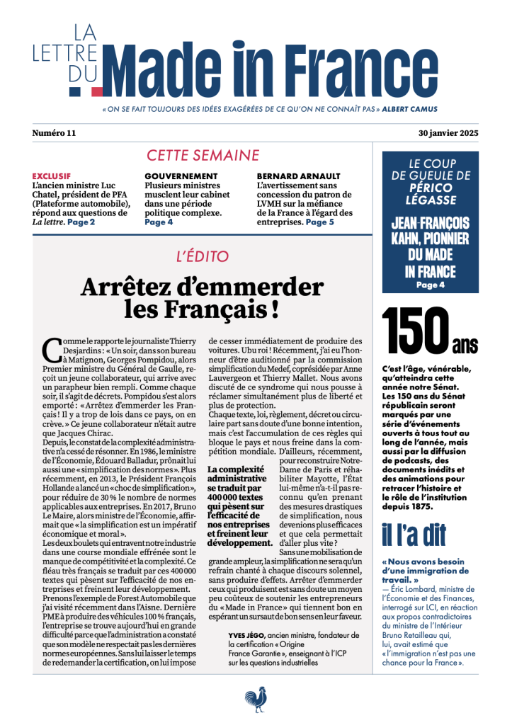 La une du numéro 11 de La Lettre du Made in France