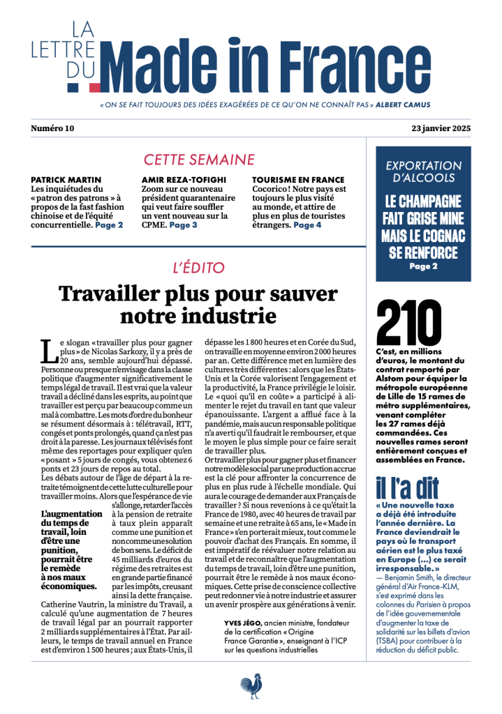 La une du numéro 10 de La Lettre du Made in France