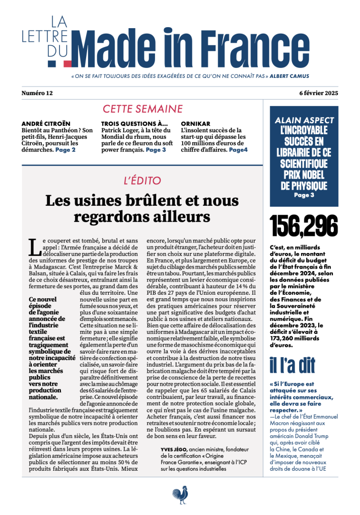 La une du numéro 12 de La Lettre du Made in France