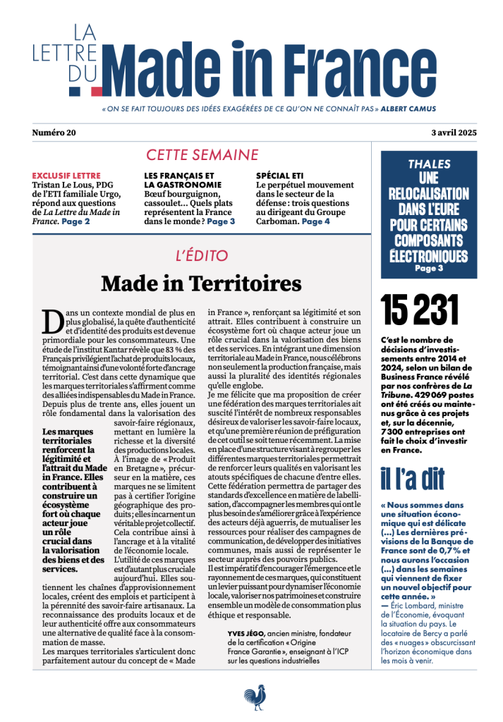 La une du numéro 20 de La Lettre du Made in France