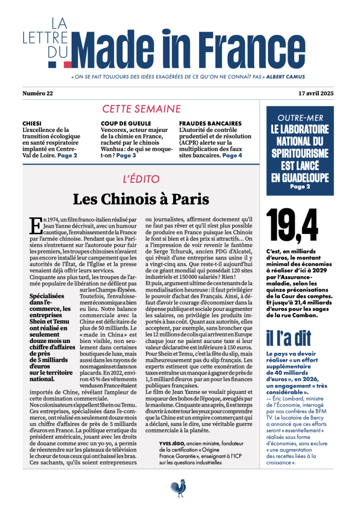 La une du numéro 22 de La Lettre du Made in France