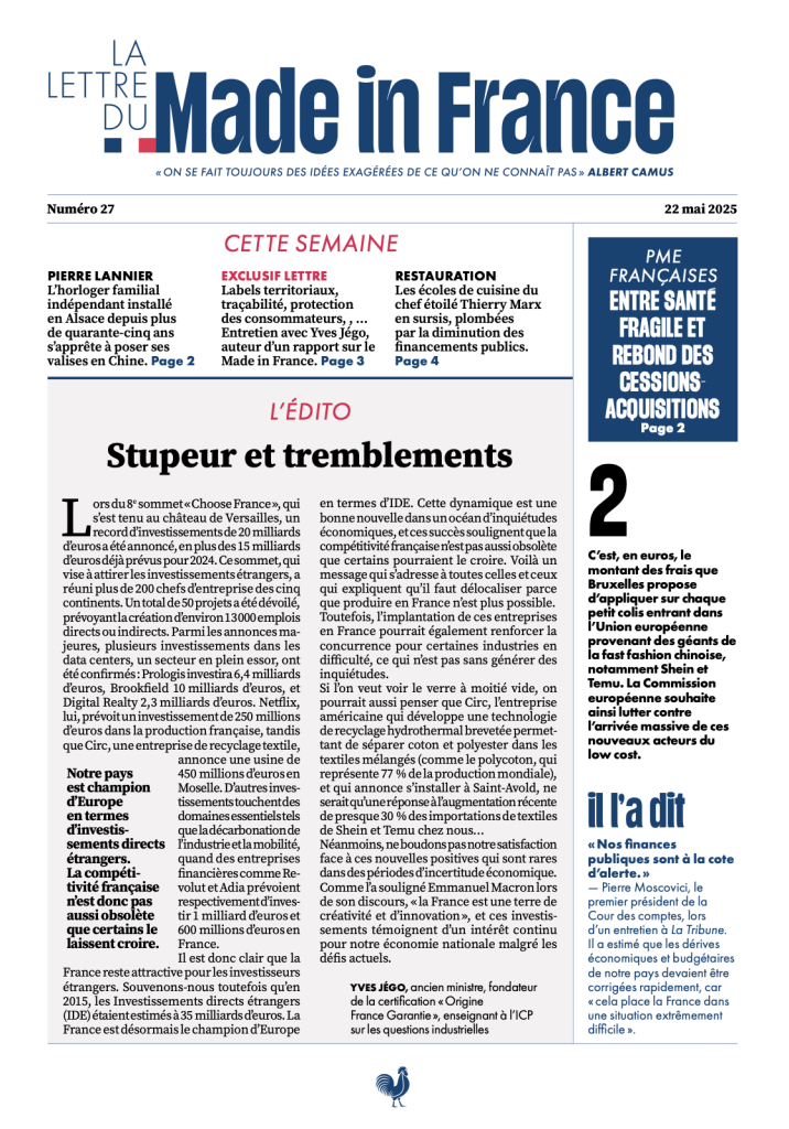 La une du numéro 27 de La Lettre du Made in France