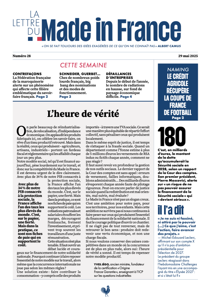 La une du numéro 28 de La Lettre du Made in France