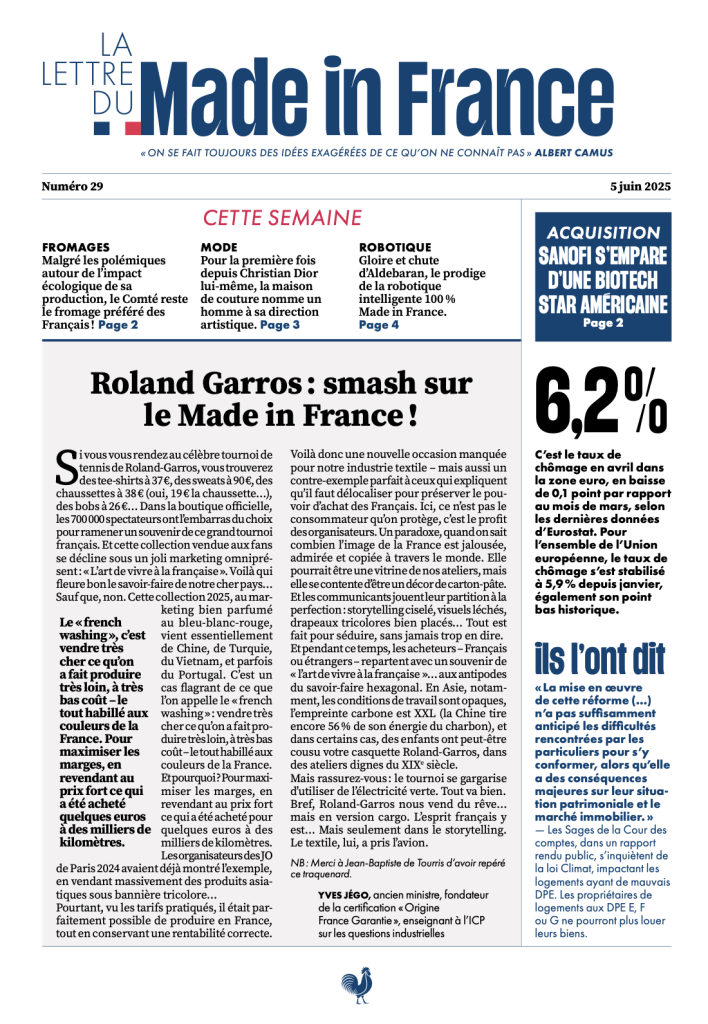 La une du numéro 29 de La Lettre du Made in France