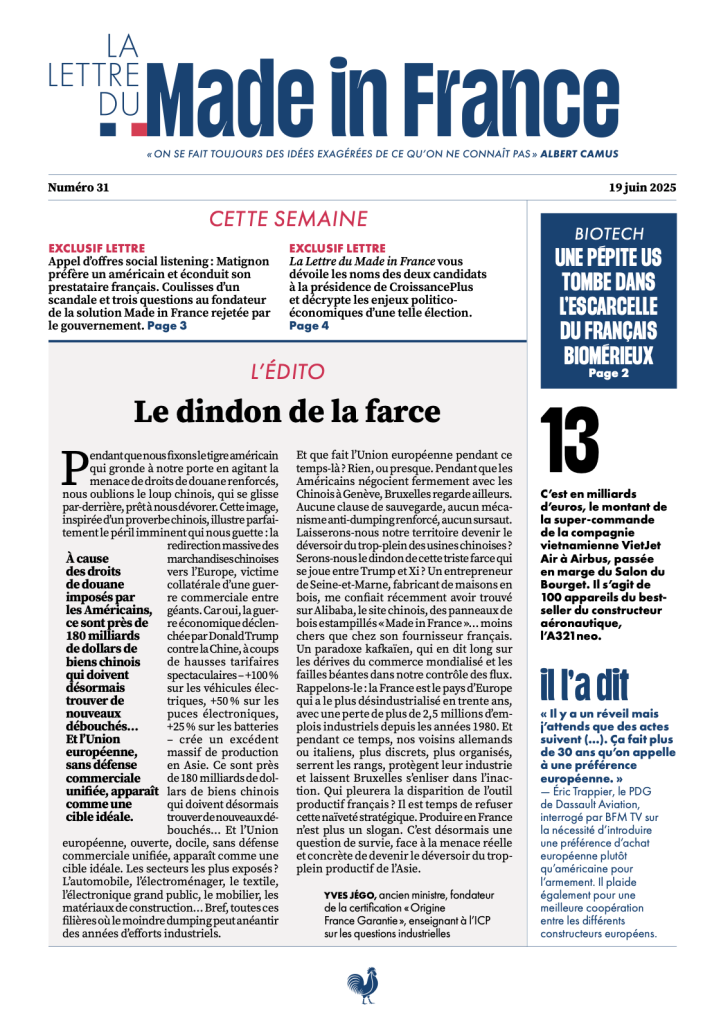 La une du numéro 31 de La Lettre du Made in France
