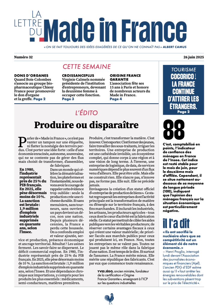 La une du numéro 32 de La Lettre du Made in France