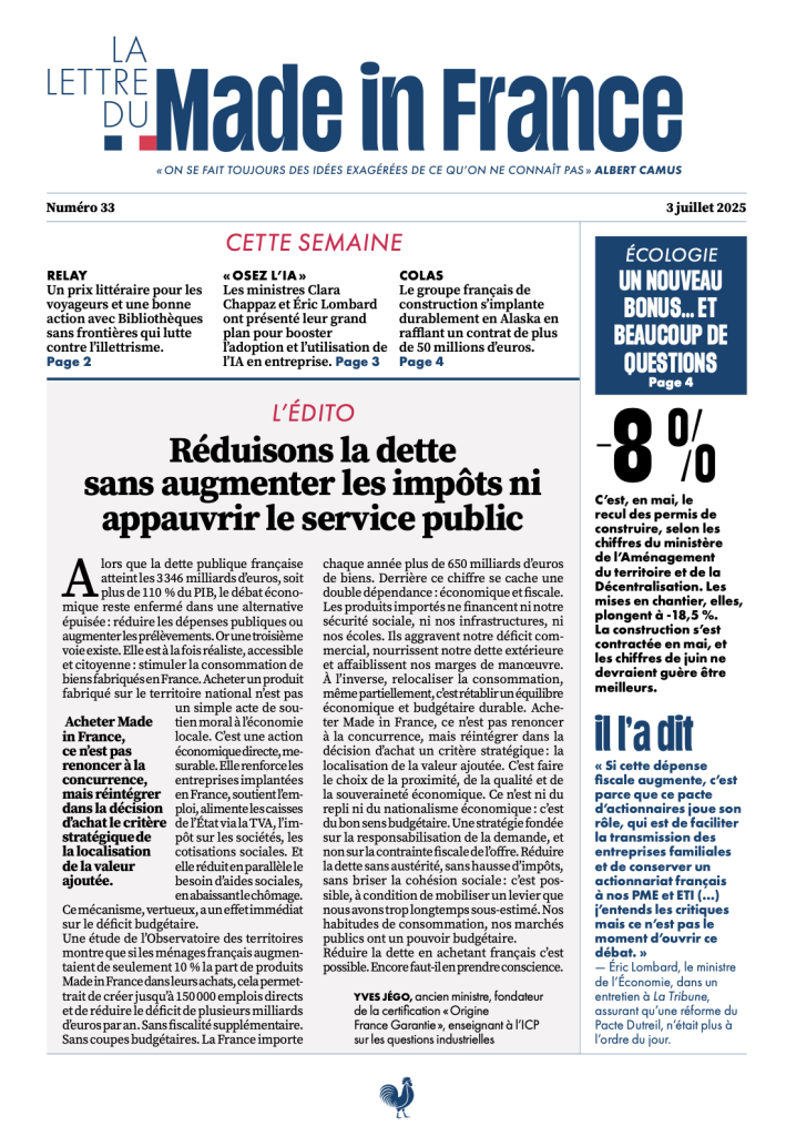 La une du numéro 33 de La Lettre du Made in France