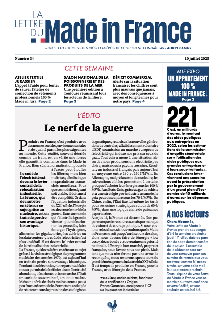La une du numéro 34 de La Lettre du Made in France