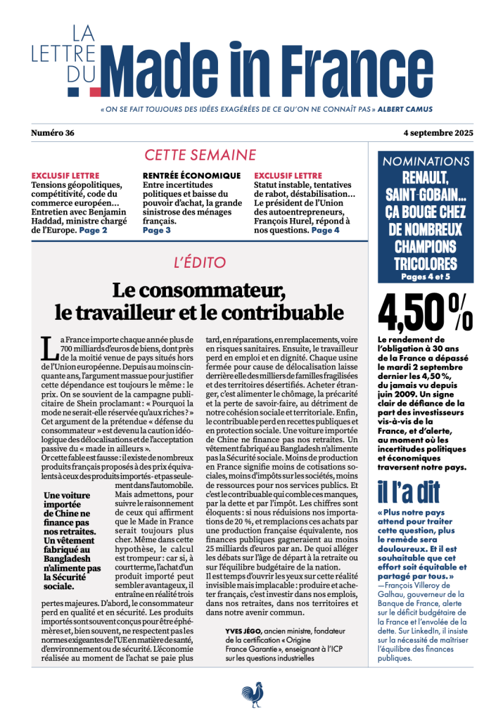 La une du numéro 36 de La Lettre du Made in France