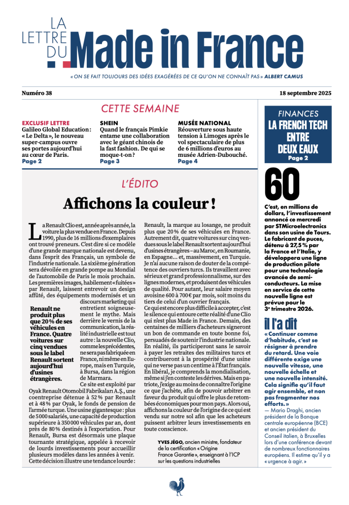 La une du numéro 38 de La Lettre du Made in France