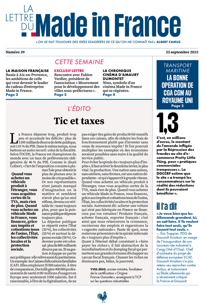 La une du numéro 39 de La Lettre du Made in France