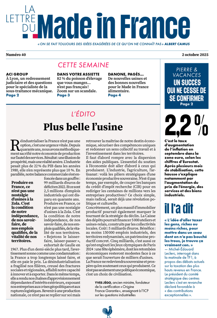 La une du numéro 40 de La Lettre du Made in France
