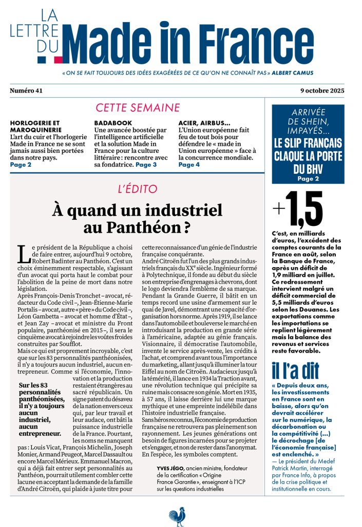 La une du numéro 41 de La Lettre du Made in France