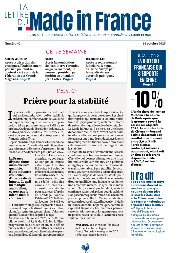 La une du numéro 42 de La Lettre du Made in France