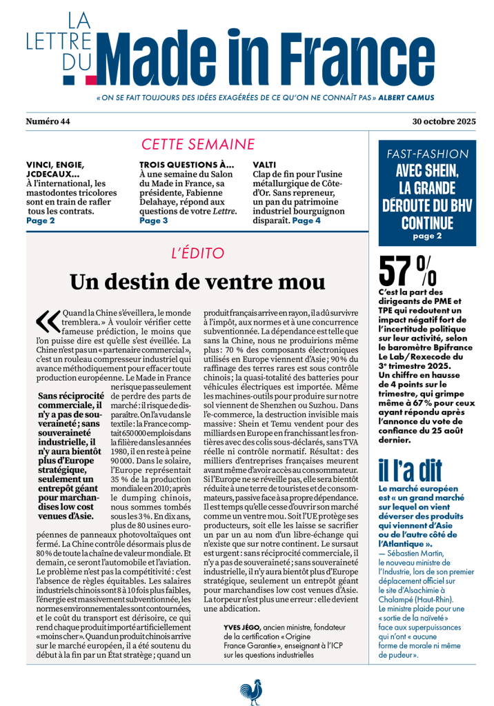 La une du numéro 44 de La Lettre du Made in France