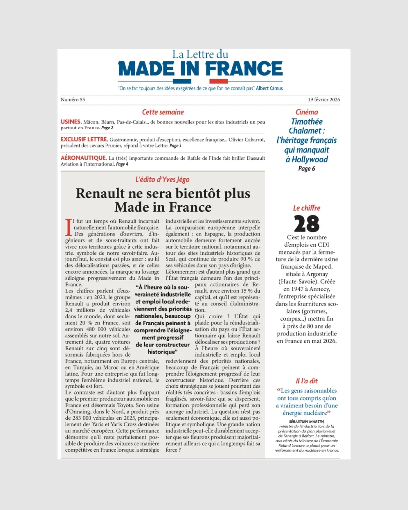 La une du numéro 55 de La Lettre du Made in France