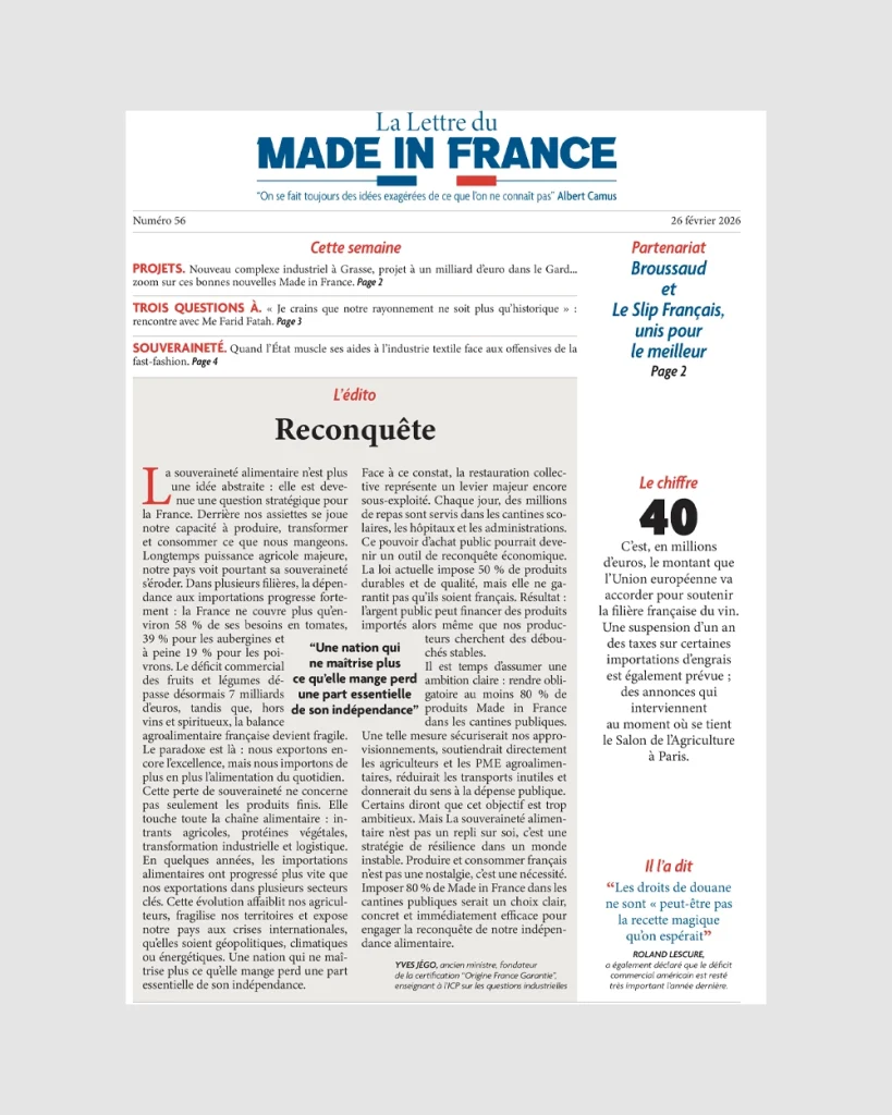 La une du numéro 56 de La Lettre du Made in France