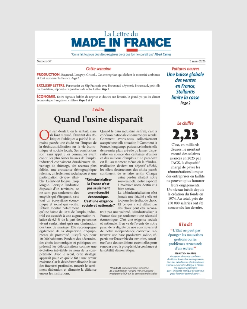 La une du numéro 57 de La Lettre du Made in France