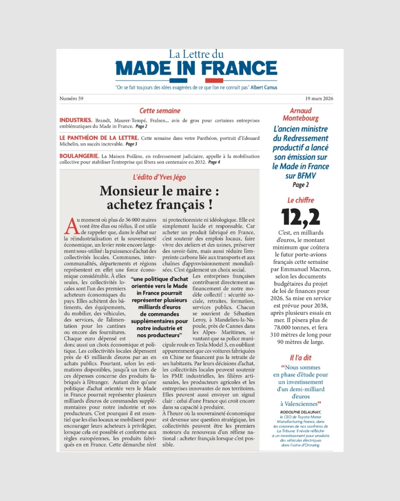La une du numéro 59 de La Lettre du Made in France