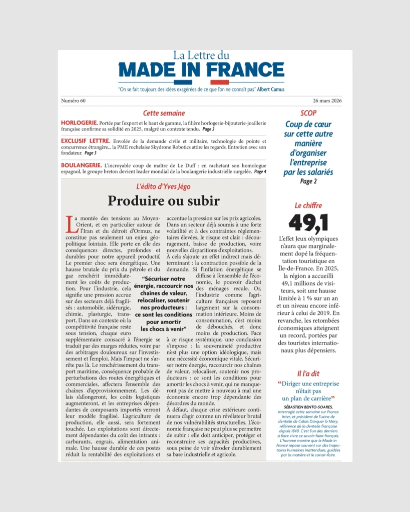 La une du numéro 60 de La Lettre du Made in France