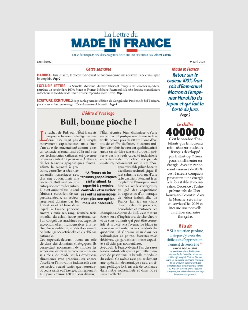 La une du numéro 62 de La Lettre du Made in France