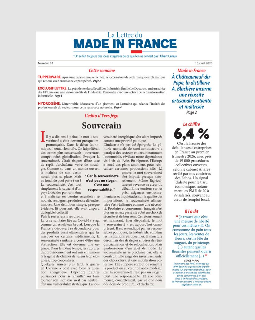 La une du numéro 63 de La Lettre du Made in France