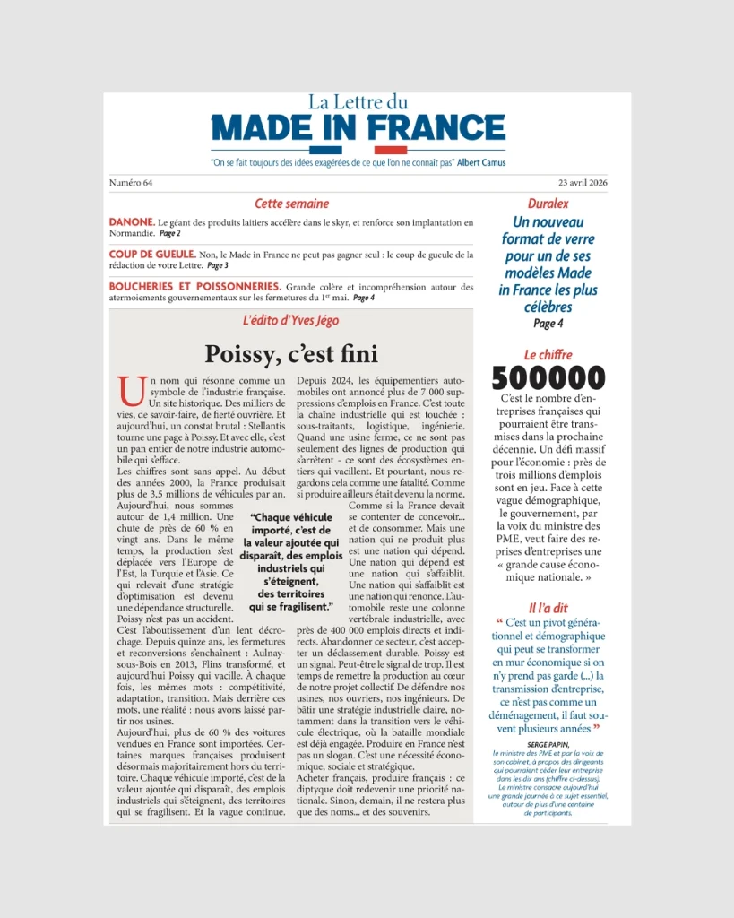 La une du numéro 64 de La Lettre du Made in France