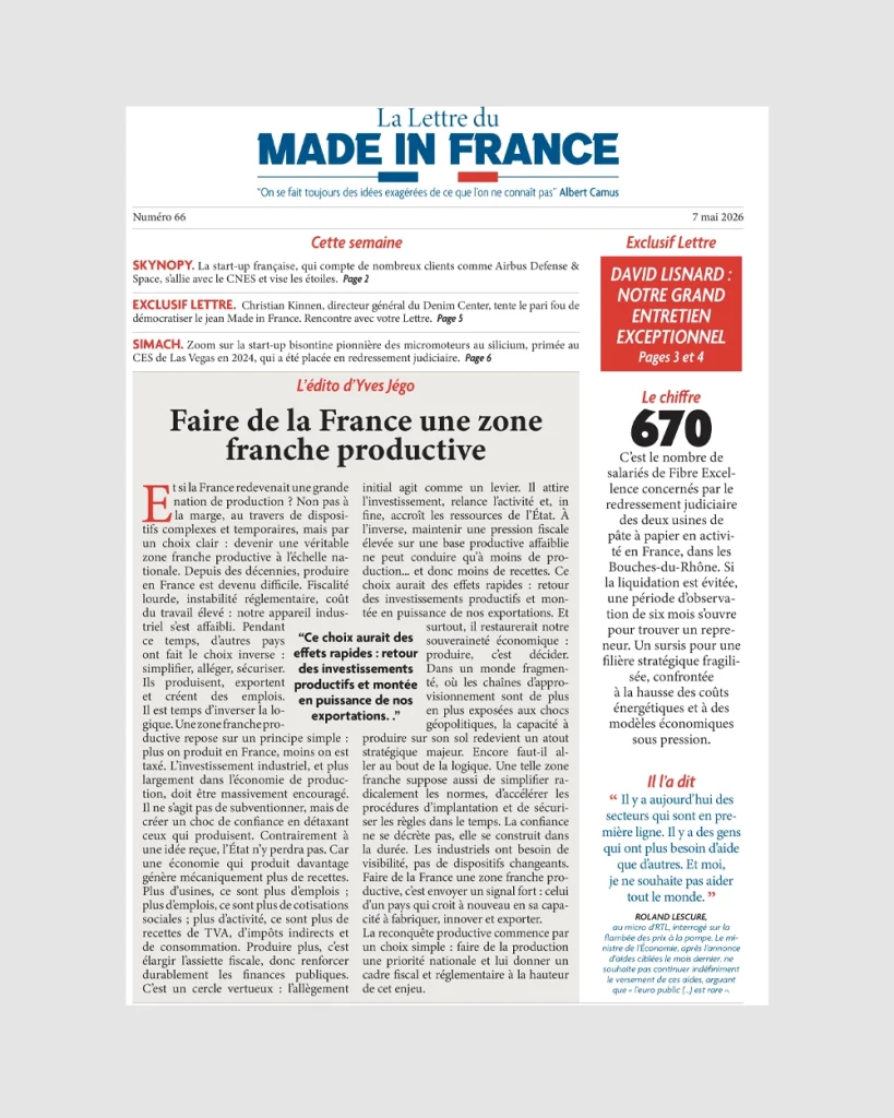La une du numéro 66 de La Lettre du Made in France