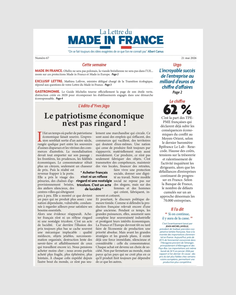 La une du numéro 67 de La Lettre du Made in France