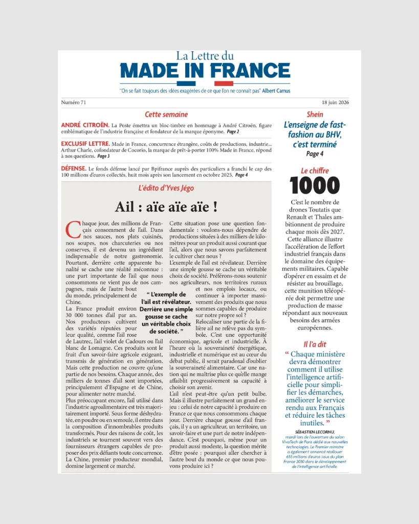 La une du numéro 71 de La Lettre du Made in France