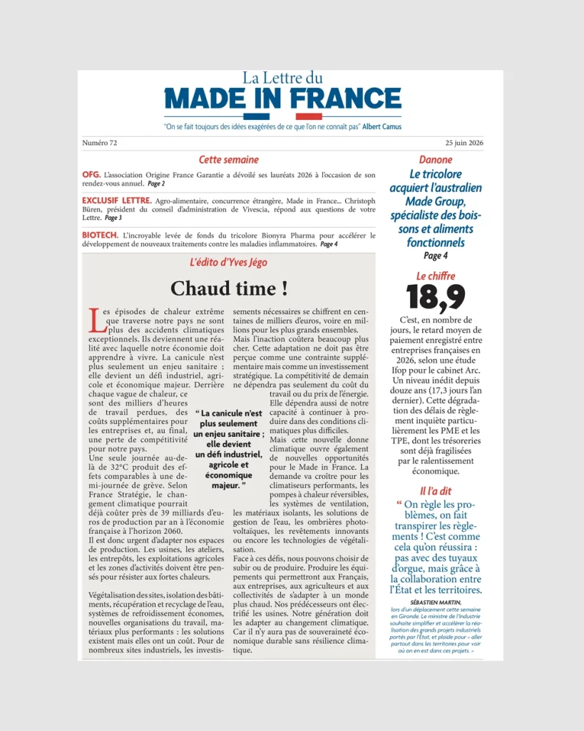La une du numéro 72 de La Lettre du Made in France