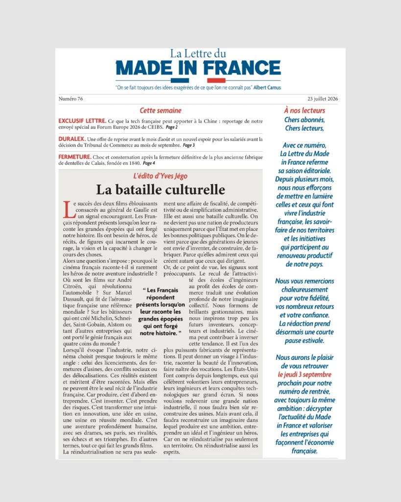 La une du numéro 76 de La Lettre du Made in France