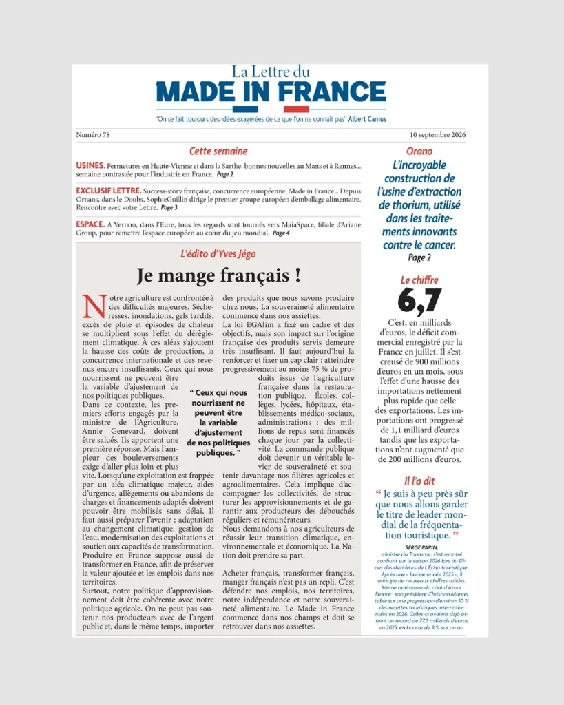 La une du numéro 78 de La Lettre du Made in France