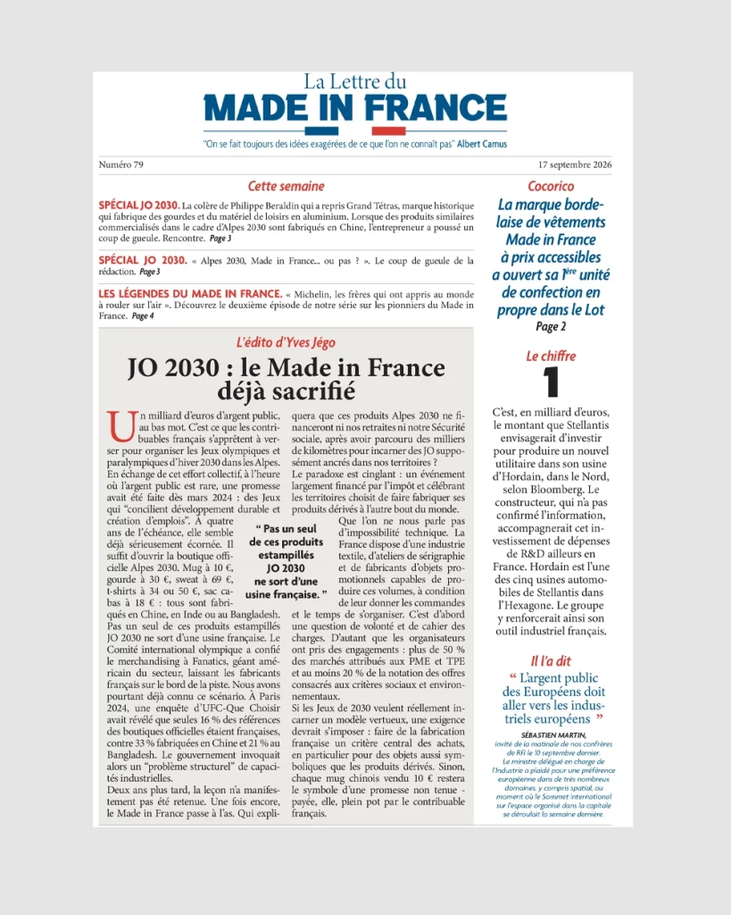 La une du numéro 79 de La Lettre du Made in France