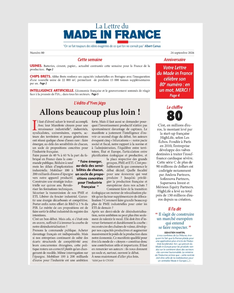 La une du numéro 80 de La Lettre du Made in France