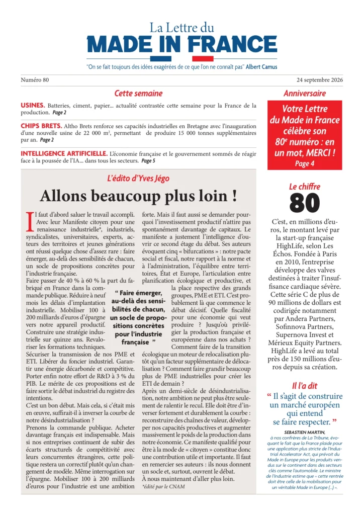 La une du numéro 80 de La Lettre du Made in France