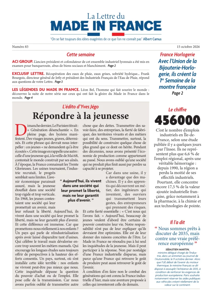 La une du numéro 83 de La Lettre du Made in France